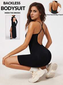1 件女士性感露背黑色紧身衣塑身衣无缝塑身衣连体衣、腰部训练器、收腹带、提臀器 - 黑色 - 查看 1