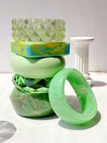 1 pieza Brazalete de resina verde asimétrico, joyería de verano de moda y versátil, adecuado para uso casual de vacaciones