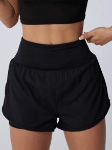 Women's Double-Layer Sports Shorts With Phone Pocket - Soft Workout Shorts, Safe And Chafe-Free, Suitable For Gym, Running And Training, Elastic Waistband, Lightweight Design, Essential For Spring/Summer/Autumn, Fitness Accessory, Sports Style, Comfortable Fit