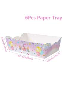 6/12pcs Beautiful Unicorn Theme Paper Tary, Unicorn Pattern Food Packaging Boxes, Gift Packaging Gift Boxes, Disposable Food Container, Birthday Party Table Decoration, Party Table Disposable Food Tray Decoration, Bread Boxes, Cake Boxes, Cookie Boxes, Candy Boxes, French Fries Popcorn Boxes, Donut Packaging Boxes, Birthdays Festivals Events Gatherings Party Food Tray, Party Favor