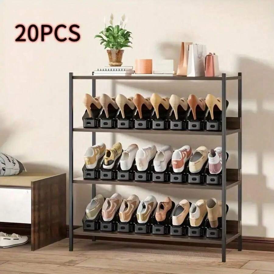 Adjustable Shoe Slots Organizer, Easily Stackable, Home Storage Solutions For Entryway, Hallway, Living Room, Bedroom, Bathroom