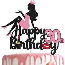 1 件/3 件/5 件红唇 G Irl 生日快乐 16 18 30 40 岁蛋糕装饰，适用于女性单身生日主题派对蛋糕装饰用品 - 彩色 - 查看 6