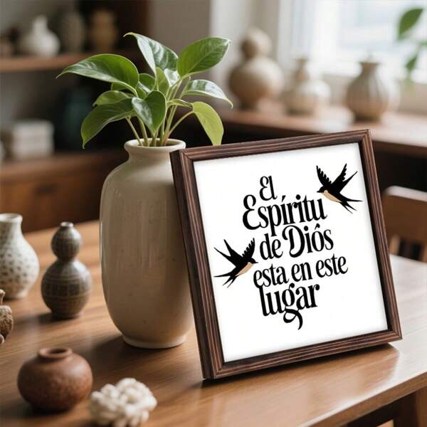 1 Piece, Christianity - Spanish "The Spirit Of God Is Here" 20*20cm Swallow Letters Wooden Photo Frame Decorative Painting With Double-Sided Glue