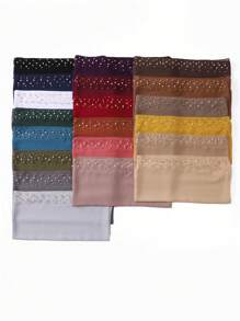 1 Peça Xale Longo de Chifom Elegante com Detalhes de Outono, Lenço Respirável Tradicional, Xale com Pedras de Pérola para Mulheres Muçulmanas