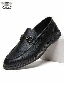 DESAI Men's New Formal PU Leather Soft Bottom Loafers Shoes, British Style Slip-On Business Casual Solid Color Moccasins - Black - View 1