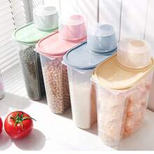 4PCS Cereal Storage Containers 2.2L Airtight Food Storage Container With Spout For Kitchen Plastic Dry Food Dispenser Containers With Measuring Cup For Cereals Rice Pet Food Dry Food - Clear - View 1