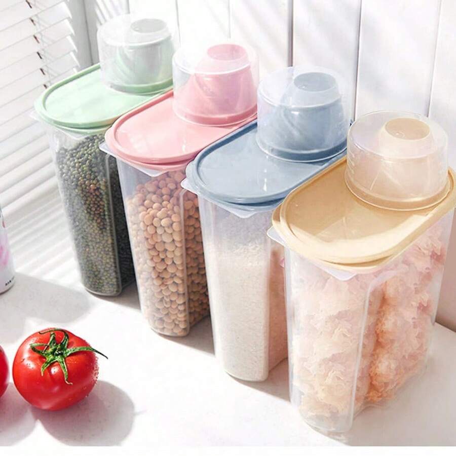 4PCS Cereal Storage Containers 2.2L Airtight Food Storage Container With Spout For Kitchen Plastic Dry Food Dispenser Containers With Measuring Cup For Cereals Rice Pet Food Dry Food - Clear - View 1