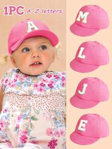 1 Pc Customizable 26 Letter Children's Solid Color Baseball Cap, Fashionable Casual Soft Brim Hat, Suitable For 1-3 Years Old Baby Girls Daily Outings, Vacation, Sun Protection - Rose Pink - View 1