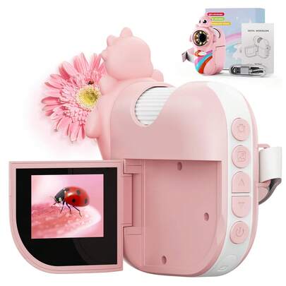 Microscope Pocket Microscope Kids Miniscope,Souroyea 1000X Portable Digital Handheld Microscope,Telescope And Microscope With 32GB SD Card,Educational Science Kit For Kids Over 3 Years Old,Pink