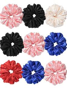 3 Stück/Set elegante, bohemische extra große Satin Haargummis, Oversized elastische Spiralen, geeignet für Alltag und Urlaub, Lässig, Haarschmuck, Haargummis für Pferdeschwanz