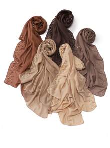 1 Peça Xale Longo de Chifom Elegante com Detalhes de Outono, Lenço Respirável Tradicional, Xale com Pedras de Pérola para Mulheres Muçulmanas