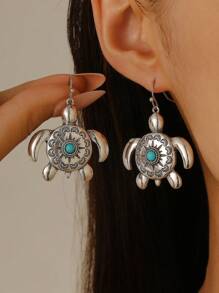 1 par de pendientes con diseño de tortuga para mujer, joyería de moda delicada y linda, regalo de cumpleaños u ocasiones festivas adecuado para uso diario y reuniones