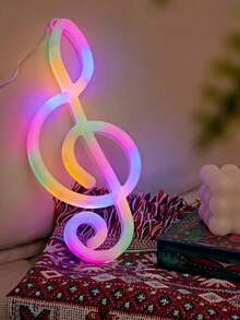 1 Pc LED Musical Note Neon Light - Vivid Multi-Color Wall Hanging Nightlight, USB Powered, Home & Wedding Decor For Bedroom, Living Room, Ceiling, Parties, Holiday, Camping, Projection Lamp Gift! - Multicolor - View 1
