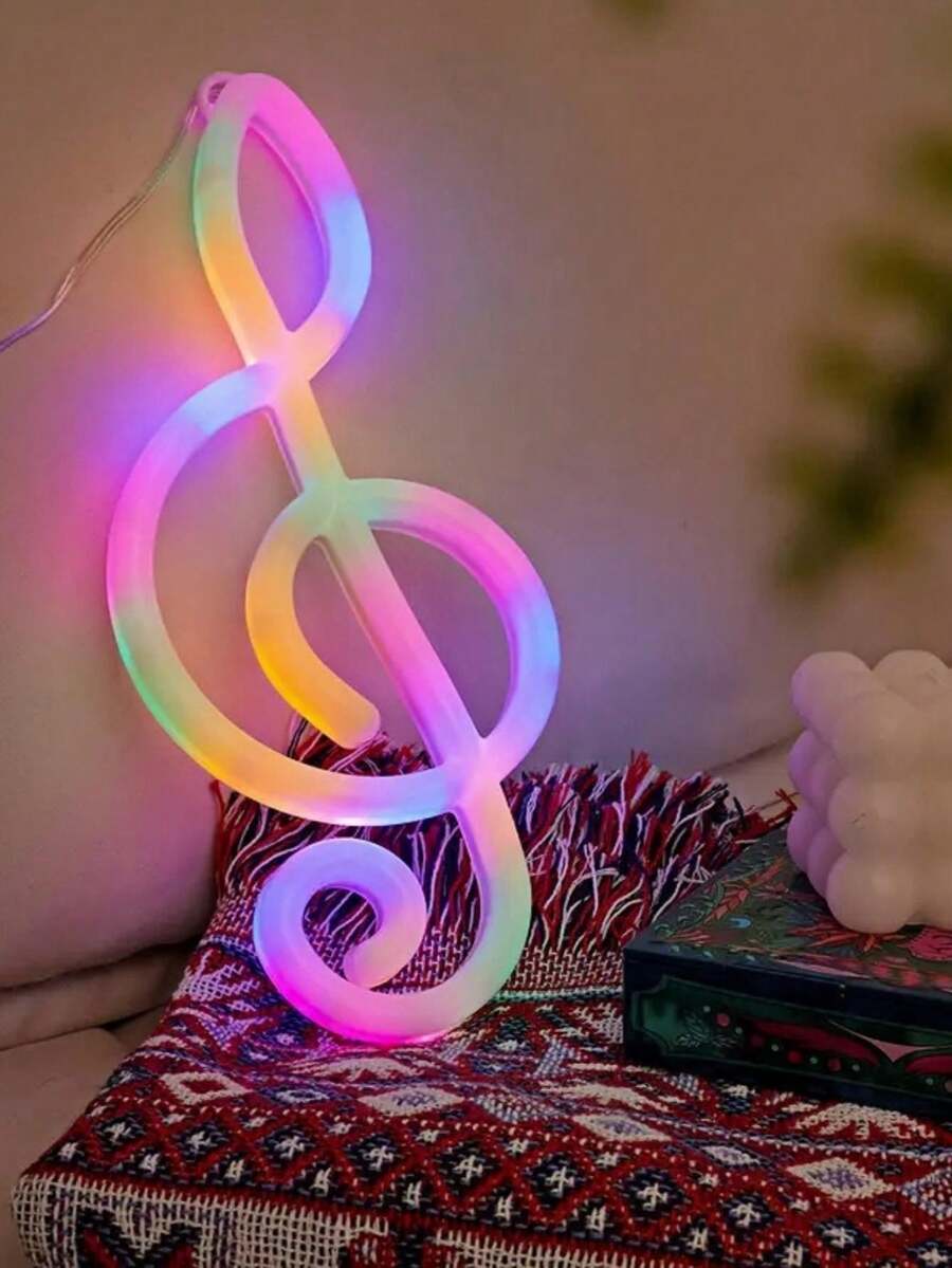 1 Pc LED Musical Note Neon Light - Vivid Multi-Color Wall Hanging Nightlight, USB Powered, Home & Wedding Decor For Bedroom, Living Room, Ceiling, Parties, Holiday, Camping, Projection Lamp Gift! - Multicolor - View 1