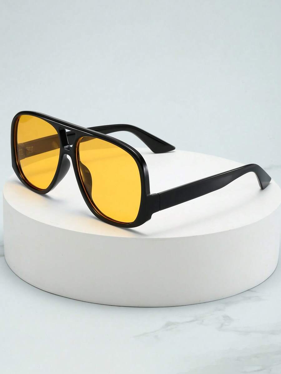 1 副方形大框高品质时尚眼镜（适合驾驶、休闲、旅行、派对、日常使用） - 黑框黃片 - 查看 1