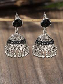 A Pair Of Retro Stud Earrings With Small Water Drop-Shaped Designs, Set With Diamonds And Adorned With Bells, Suitable For Ladies To Wear In Daily Life.
