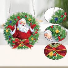 1 pièce Pendentif de peinture de diamant en acrylique du Père Noël - Art cristallin à forme spéciale en 5D DIY, kit de décoration murale et de porte de Noël