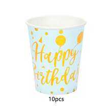 50 piezas/80 piezas Juego de vajilla para fiesta de cumpleaños en azul claro (platos, vasos, servilletas) Decoraciones de fiesta de cumpleaños en azul claro y dorado para hombres y niños, para 10/20 invitados - oro azul - Ver 12