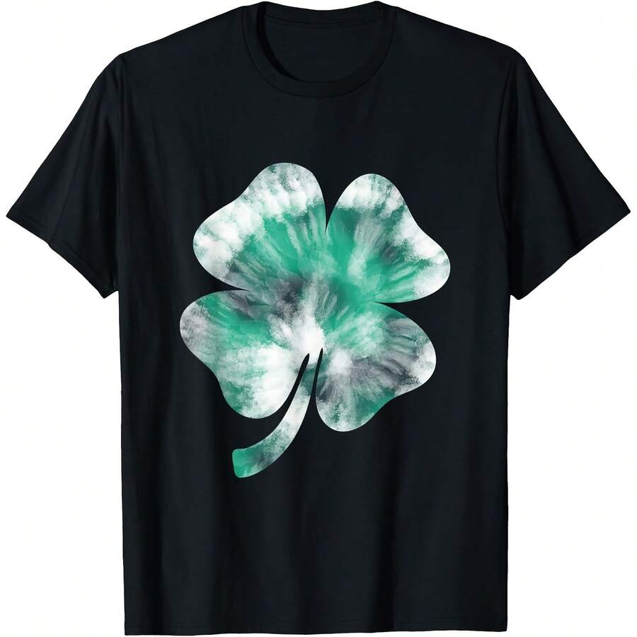 Irish Shamrock Tie Dye Happy St Patrick's Day Hippie Clover T-Shirt - Black - View 1