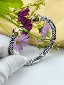 1pc 7mm Stainless Steel Open Bangle Bracelet, Elegant And Fashion Classic Design, Gift For Mom, Lover, Friend