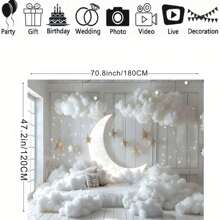 Fondo fotográfico de vinilo con diseño de luna, estrellas y nubes blancas para decoración de fiesta de cumpleaños, ducha de bebé, decoración interior y como accesorio para fotografía