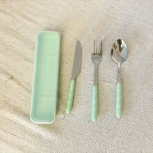 3pc Stainless Steel Cutlery Set Spoon Fork Knife Case Lunch Box Travel-KE HOME - 綠色 - 查看 4