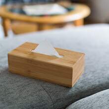 1pc Decorative Country Style Bamboo Tissue Box, 7.5 X 24 X 12 Cm, Detachable Bottom, Natural Wood Rectangular Tissue Holder Fit For Standard Tissue And Wet Wipe Boxes - Log Color - View 2