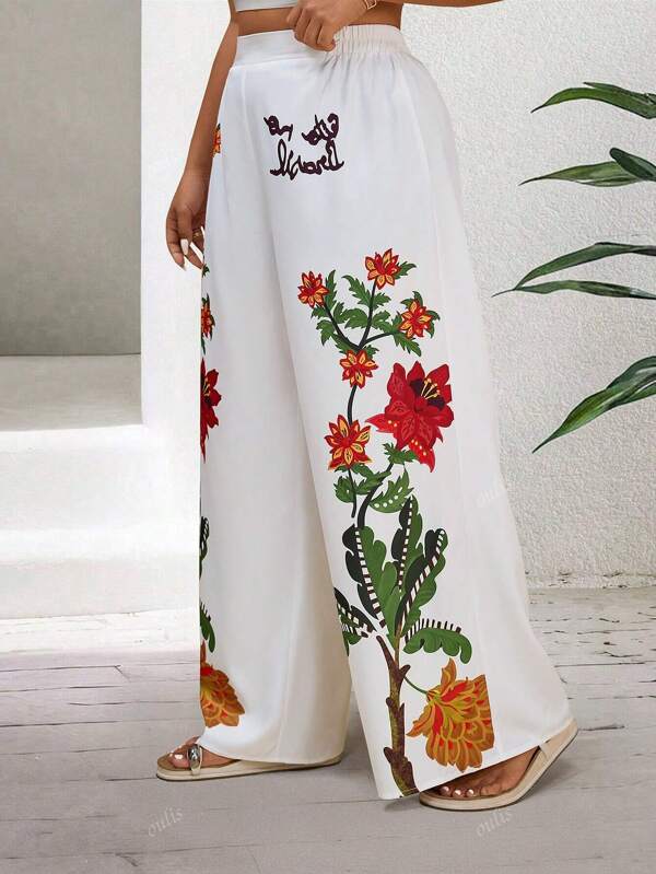 Plus Size Vrouwen Plant Patroon Wijde Broek