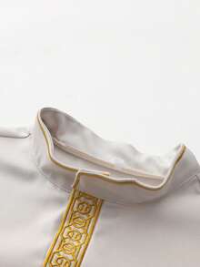 Men's Traditional Long Sleeve Embroidered Mandarin Collar Loose Robe, Casual & Formal Muslim Abaya - Khaki - View 4