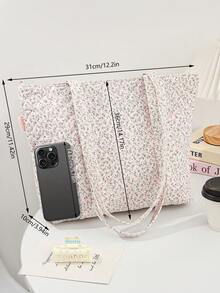 1pc Set Of Rose Red Flower Bow Tote Bag, Cute Flower Pattern, Fashionable And Casual Large Capacity Handbag, Bow Handbag, Exquisite Women's Handbag; Tablet Storage Bag; Sanitary Napkins, Bag Pads, Wired Headphones, Earplugs, Headphones, Chargers, Lipstick, Cosmetics, Laptops, Home Decor, Suitable For Mothers, Students, Female Students, Office Workers, Commuters, Keys, Holiday Gifts - 粉色 - 查看 8