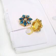 2 أزرار أكمام جذابة بغطاء الزر مزينة براينستون على شكل زهرة لأزرار أطراف القميص بدون خياطة، متعدد الألوان لبدل الأعمال والفساتين والبدلات الرسمية والملابس، هدية عيد الميلاد