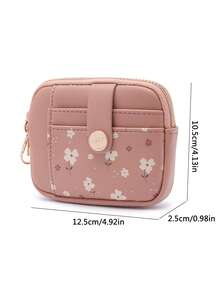 1 个莲花粉色拉链零钱包，2025 年新款印花设计钱包，优质 PU 皮革卡包，可用作手机包、斜挎包、钥匙包、化妆包和口红包，方便日常使用 - 藕粉色 - 查看 3