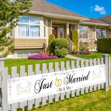 1pc Wedding Banner Just Married Banner Love Wedding Decoration Garland Wedding Gifts For Couple Wedding Anniversary Party Banner For Indoor Outdoor Garden - Multicolor - View 2