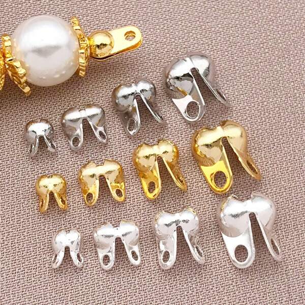 50/100 peças de capas de nó de concha banhadas a ouro 18K reais, pontas de extremidade de calota dobráveis, fecho de conector de corrente de esfera para fazer joias, pulseiras, colares, descobertas, artesanato faça você mesmo