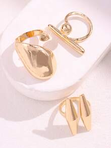 3pcs/Set Minimalist Golden Asymmetrical Geometric Ring Set, Versatile Jewelry Gift For Women, Suitable For Party Wear - Multicolor - View 8