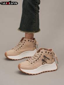 Thick Sole Casual Sneakers, Breathable & Comfortable Design, Lace-Up Closure, Fashion Style, Versatile & Lightweight, Suitable For Sports And Daily Wear, All Seasons