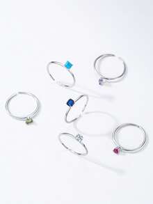 1pc 925 Sterling Silver 12 Month Colored Birthstone Stackable Opening Ring For Women Fine Jewelry Birthday Gift - Silver - View 3