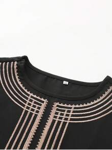 Traje tradicional para hombre, conjunto de 2 piezas con chaqueta de manga larga bordada de estilo africano y pantalones casuales para fiesta festiva - Negro - Ver 8