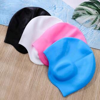 1pc/2pcs Silicone Swim Caps With Ear Coverage, Waterproof Non-Slip Large Size Swimming Hats For Long Hair, Suitable For Adults Men And Women
