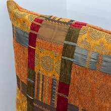 Extra Large Moroccan Style Cushion. Double Sided. 23" Square. Patchworked Reds,  Terracotta,  Green. Heavyweight Fabric. - Synthetic filled - View 2