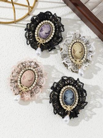 1 pieza Elegante broche de estilo académico hecho a mano con tela floral, con relieve y adornado con rhinestones, joya de lujo como regalo para mujeres, apto para uso diario