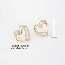 1 Pair Stainless Steel Double-Layer Heart Zirconia Stud Earrings - Yellow Gold - View 4