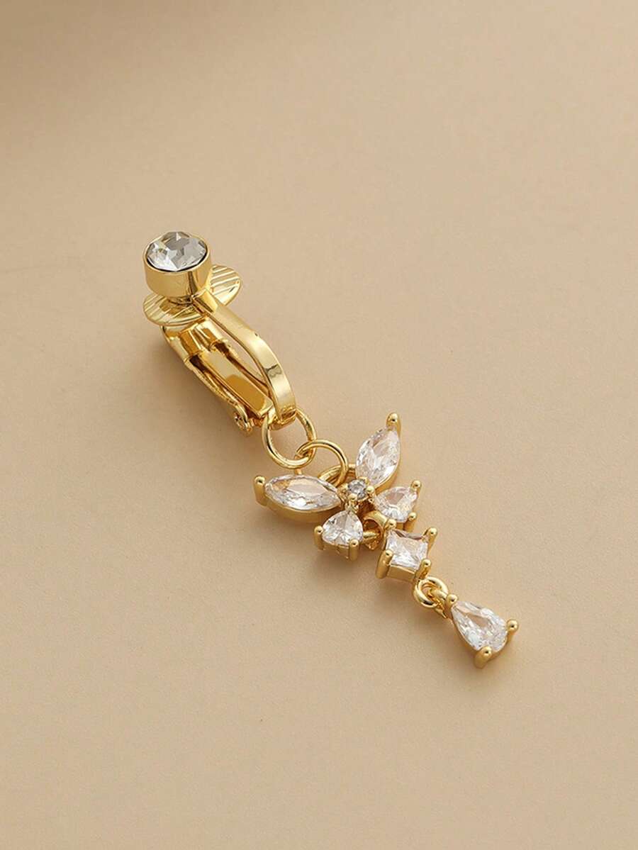 1pc Simple Butterfly Shaped Navel Piercing Ring, Copper Micro-Inlaid Belly Button Ring For Daily Wear - Yellow Gold - View 1