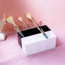 Acrylic Makeup Brush Holder With 3 Slots, Pen Holder Organizer For Desk, Office, Vanity