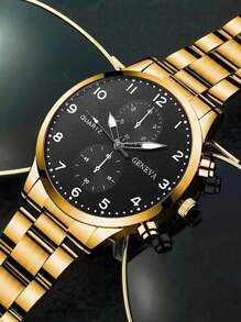 4pcs Luxury Gift Set For Men: Stainless Steel Quartz Watch, Cross Pendant Necklace, Bracelet And Ring, Perfect Business Casual Accessories, Ideal Gift For Him - Suitable For Leisure And Sports