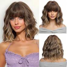 OUFEI Brown Wigs Women Short Wavy Wig With Bangs Natural Synthetic Hair Heat Resistant Wigs Daily Party Cosplay Wear