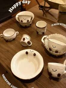 1pc Hand Painted Cute Little Footprint Ceramic Bowl With Handles - Multicolor - View 3