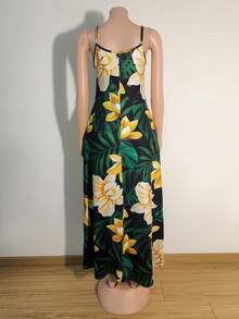Plus Size Summer Vacation Floral & Botanical Print Dress, Sleeveless Elegant Party - Multicolor - View 2