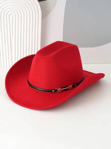 1pc Unisex Solid Color Cowboy/Cowgirl Hat, Unique Leather Belt Buckle Decor, Fashion Versatile Fedora Hat, Suitable For Themed Activities, Parties, Costumes, Graduation Ceremonies, Masquerades, Festivals, Daily Wear, All Season - Buckle - View 6