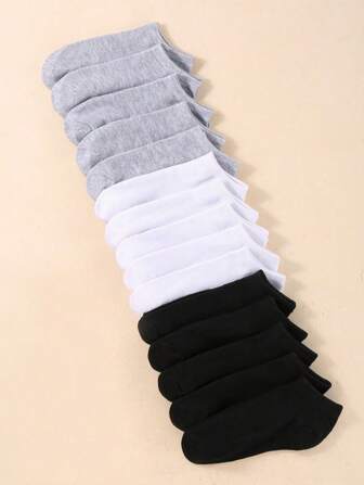 15 Pairs Unisex Socks, Sports Socks, White/Black/Gray Ankle Socks, No-Show Socks, Solid Color Simple & Fashion, Suitable For Daily Casual Wear
